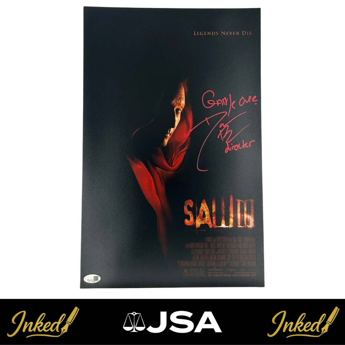 Darren Lynn Bousman Signed And Inscribed "Game Over" 11x17 "Saw 3" Poster (JSA Witnessed)