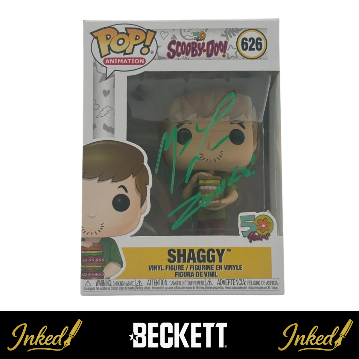 Matthew Lillard Signed And Inscribed "Zoinks!" Shaggy Scooby-Doo #626 Funko POP! (Beckett Witnessed)