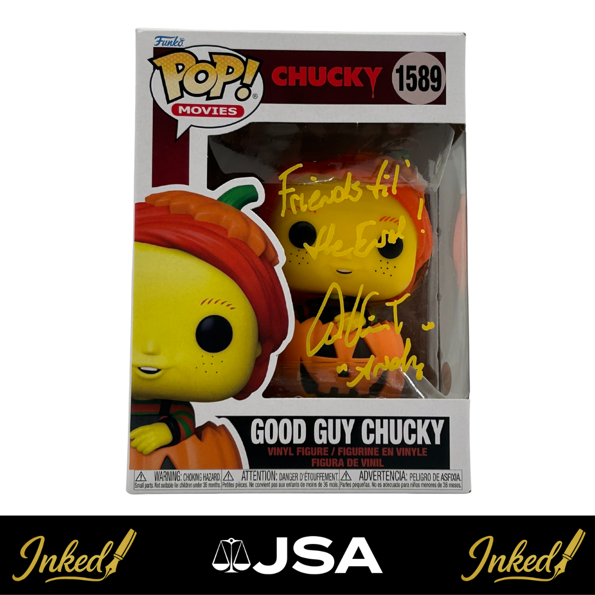 Alex Vincent Signed And Inscribed "Friends Til' The End!" Good Guy Chucky Child's Play #1589 Funko POP! (JSA)