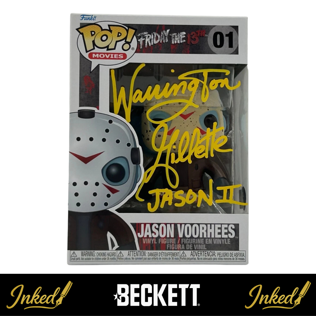Warrington Gillette Signed And Inscribed "Jason II" Jason Voorhees Friday the 13th #01 Funko POP! (Beckett Witnessed)
